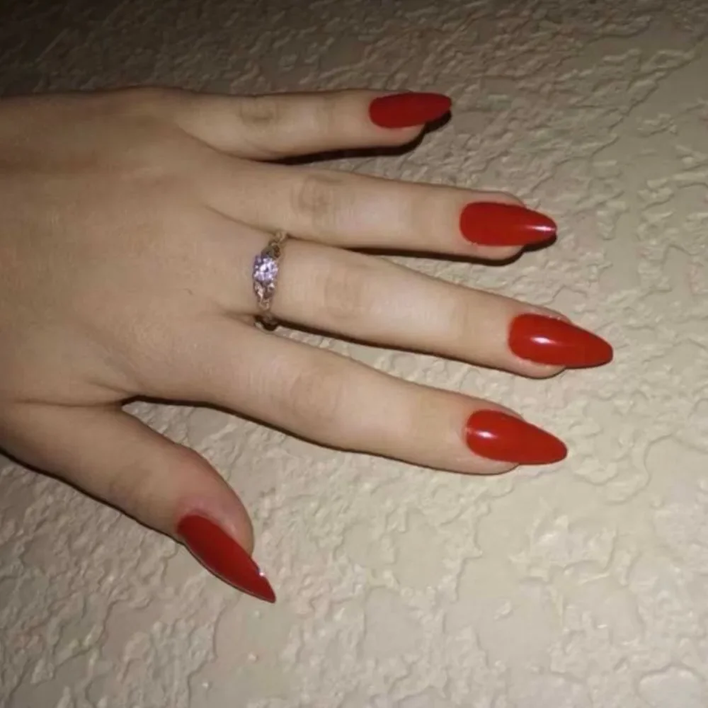 Mob Wife Sophisticated Elegant Red 24 Set Almond Shape Nails
